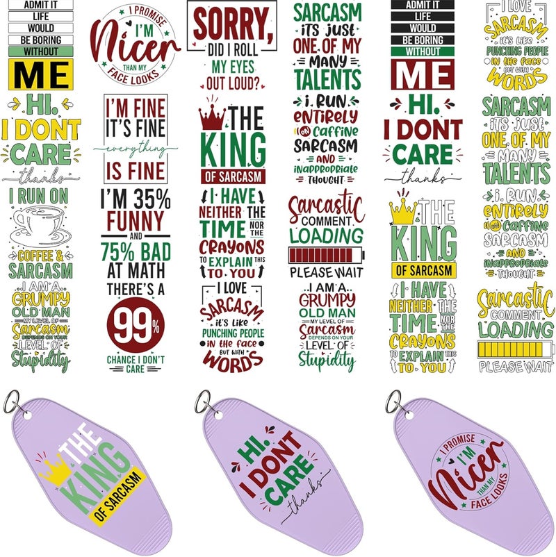CHNVICK 48PCS UV DTF Keychain Transfer, Humor and Sarcastic Quotes UV DTF wrap with Bright Colors and Beautiful Design for Keychain, Laptop, Greeting Card Decoration - Image 1